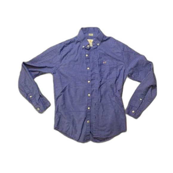 Hollister Cozy Gingham Check Button-Down Shirt in Royal Blue, Size S" - Picture 1 of 5